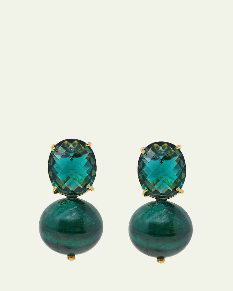 Boule Malachite and Green Quartz Earrings